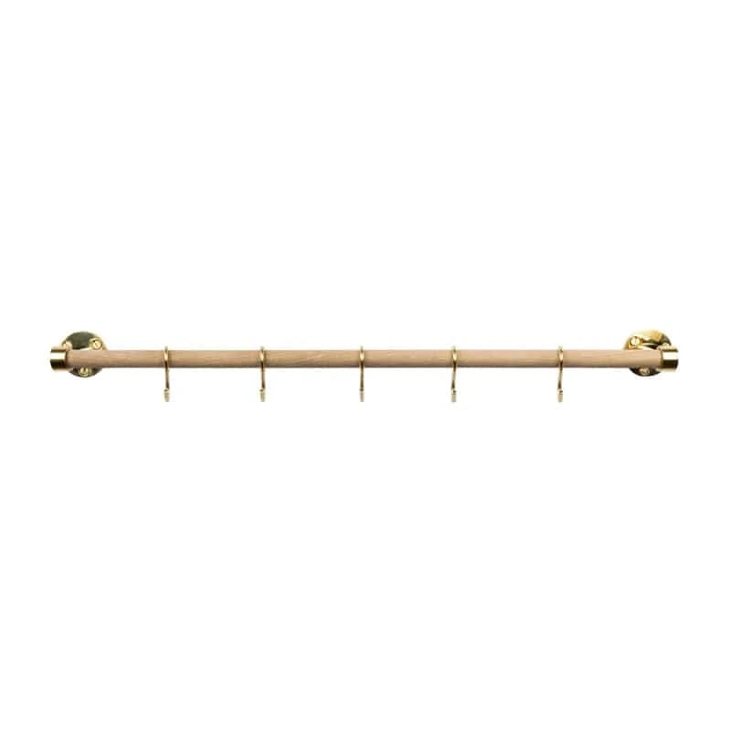 Aveny | Køkkenstang i Eg / Blank Messing uden Lak - inkl. 6 kroge - 640 mm L 640 mm x D 70 mm Beslag Design 947962-41 FINICC