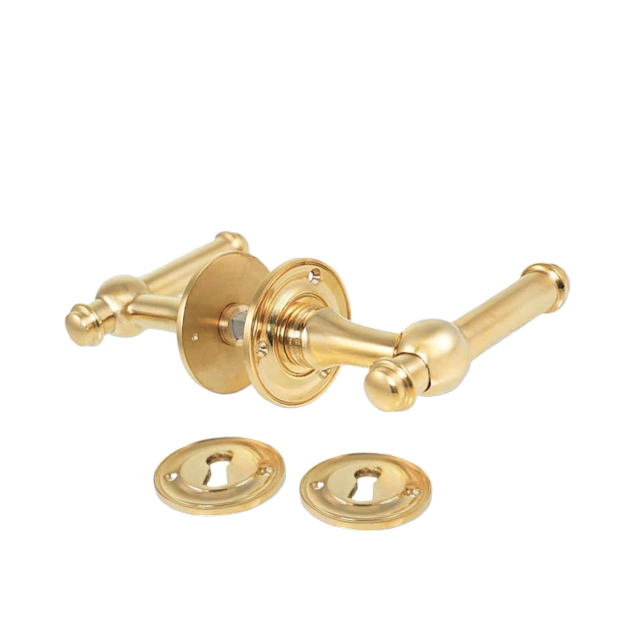 Ordrup 97 | Dørhåndtag i Blank Messing uden Lak inkl nøgleskilte (stor model) L 97 mm (C/C 30 mm) Sibes KC-200132 FINICC