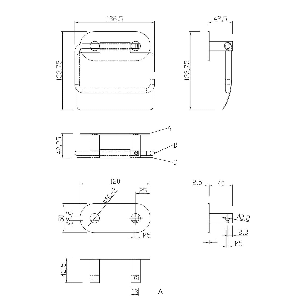 Tours | Toiletrulleholder i Blank Krom Theofils TF-17000046 FINICC