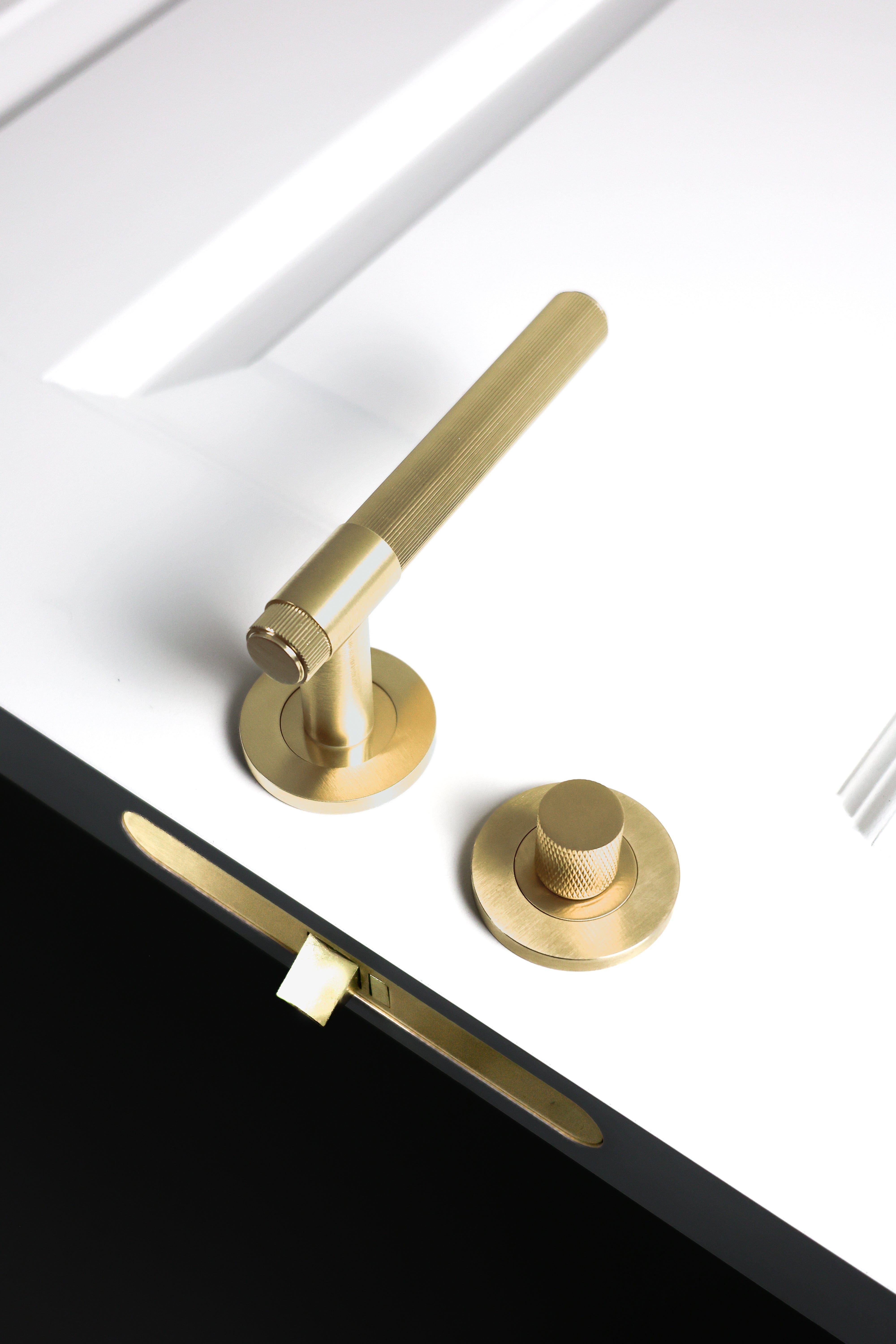 Kingston Reeded | Dørhåndtag i Børstet Messing med Lak Alexander & Wilks AW242SBPVD-SET FINICC