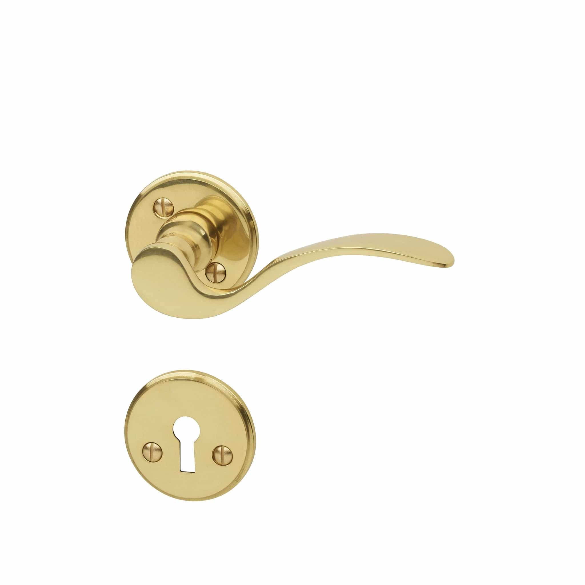 A9673 | Dørhåndtag i Blank Messing med Lak inkl nøgleskilte L 115 mm (C/C 30 mm) Habo HB-10833 FINICC