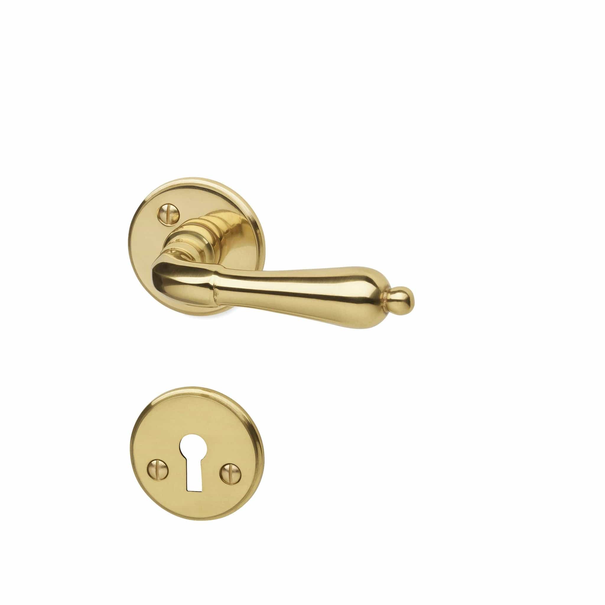 A9683 | Dørhåndtag i Blank Messing med Lak inkl nøgleskilte L 100 mm (C/C 30 mm) Habo HB-10837 FINICC