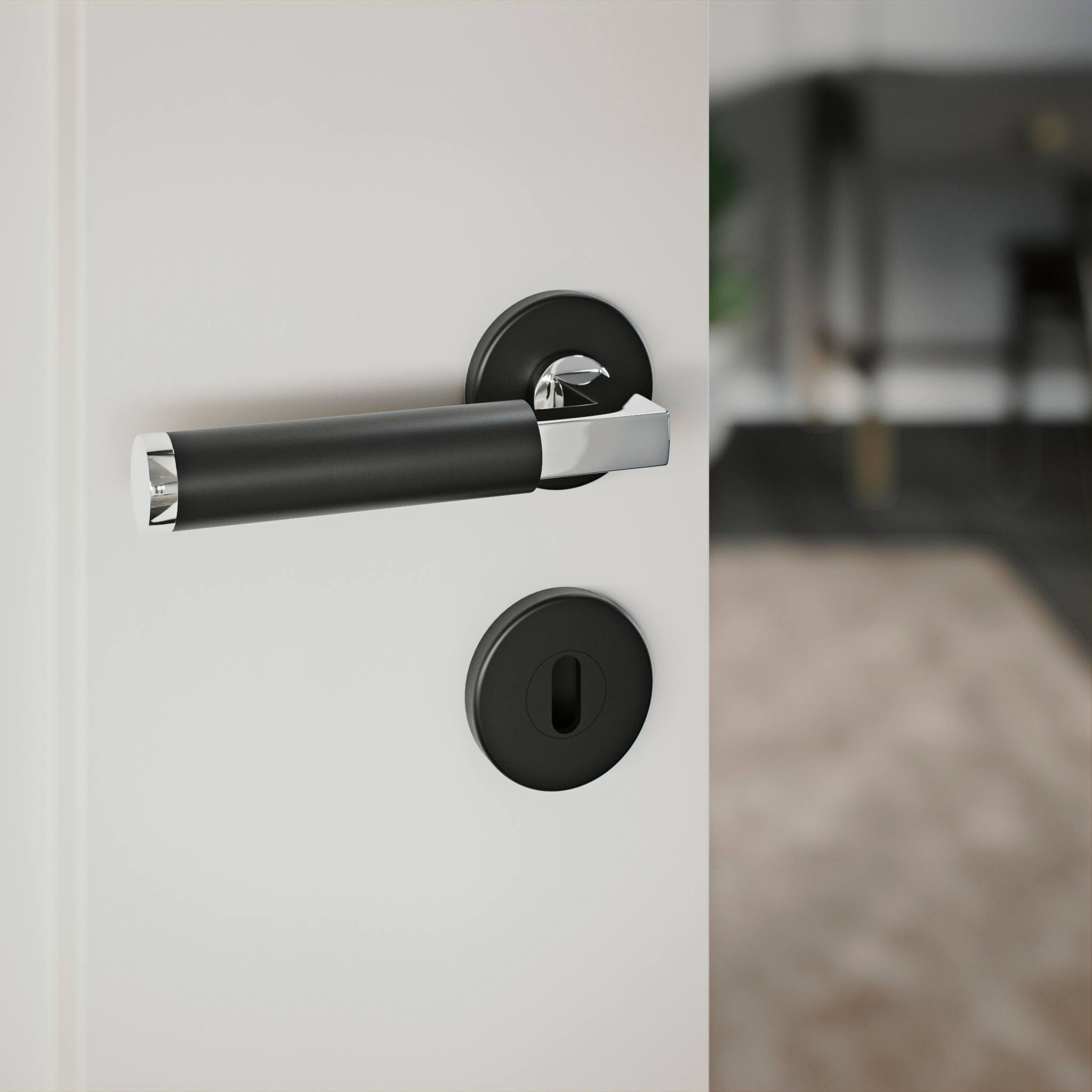 Brighton | Dørhåndtag i Sort / Krom inkl nøgleskilte L 126 mm (C/C 30 mm) Habo HB-18670 FINICC