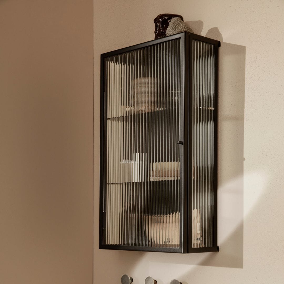Haze Wall Cabinet - Reeded Glass - Black ferm LIVING FL-1104263173 FINICC