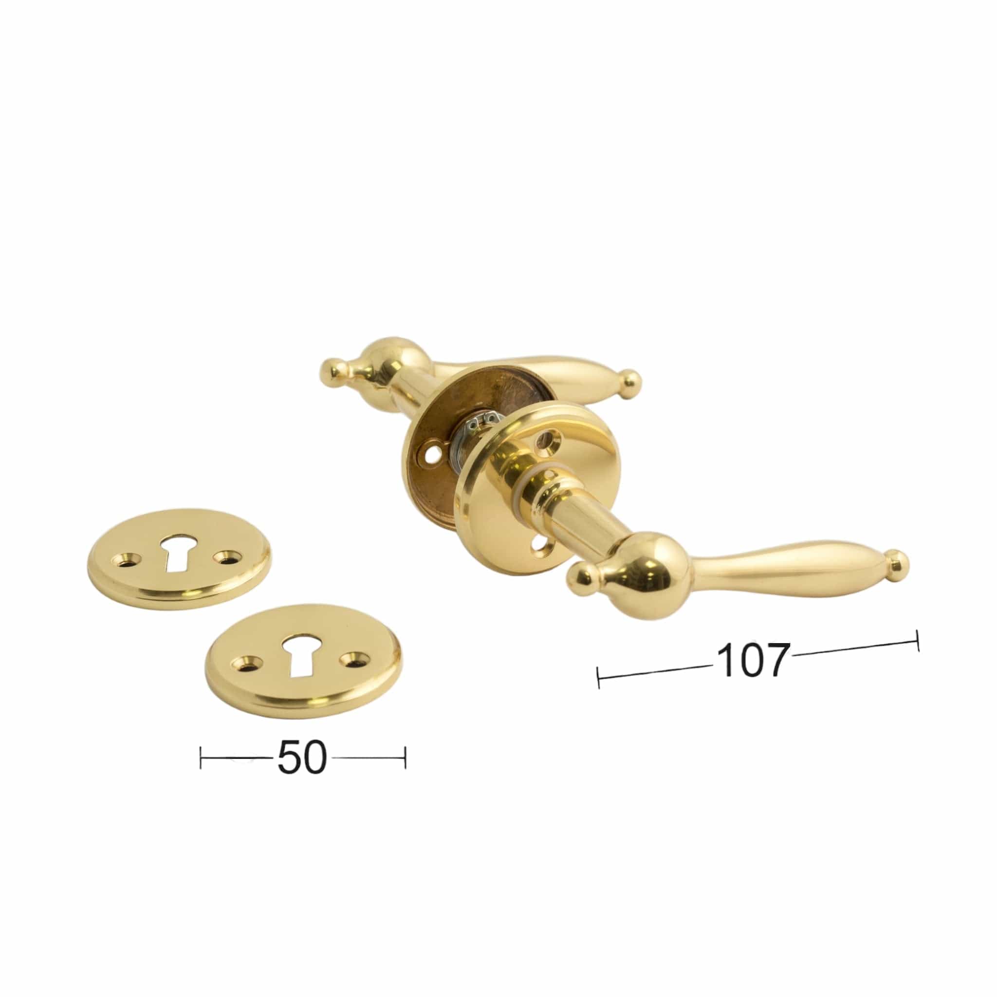 Husmandsgreb | Dørhåndtag i Blank Messing inkl nøgleskilte L 107 mm (C/C 30 mm) Habo HB-7162 FINICC