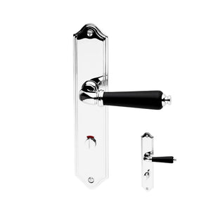 Madrid | Dörrhandtag i Krom / Svart på långskylt med badrumslås