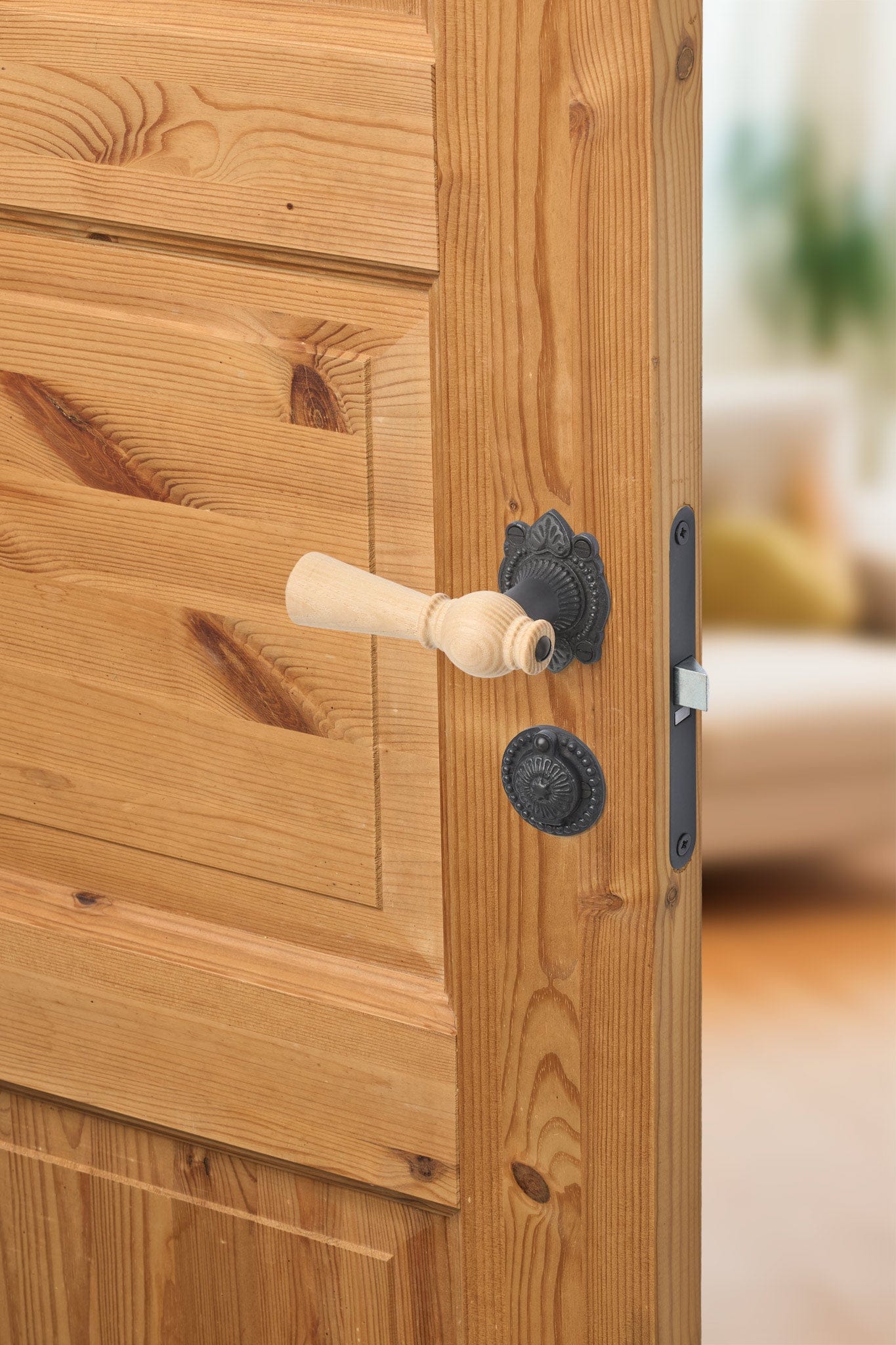 Østerbro | Dørhåndtag i Asketræ med almue rosetter og nøgleskilte i Sort Oxideret Messing L 111 mm (C/C 30 mm) Sibes ØB-AS-1670-OX FINICC