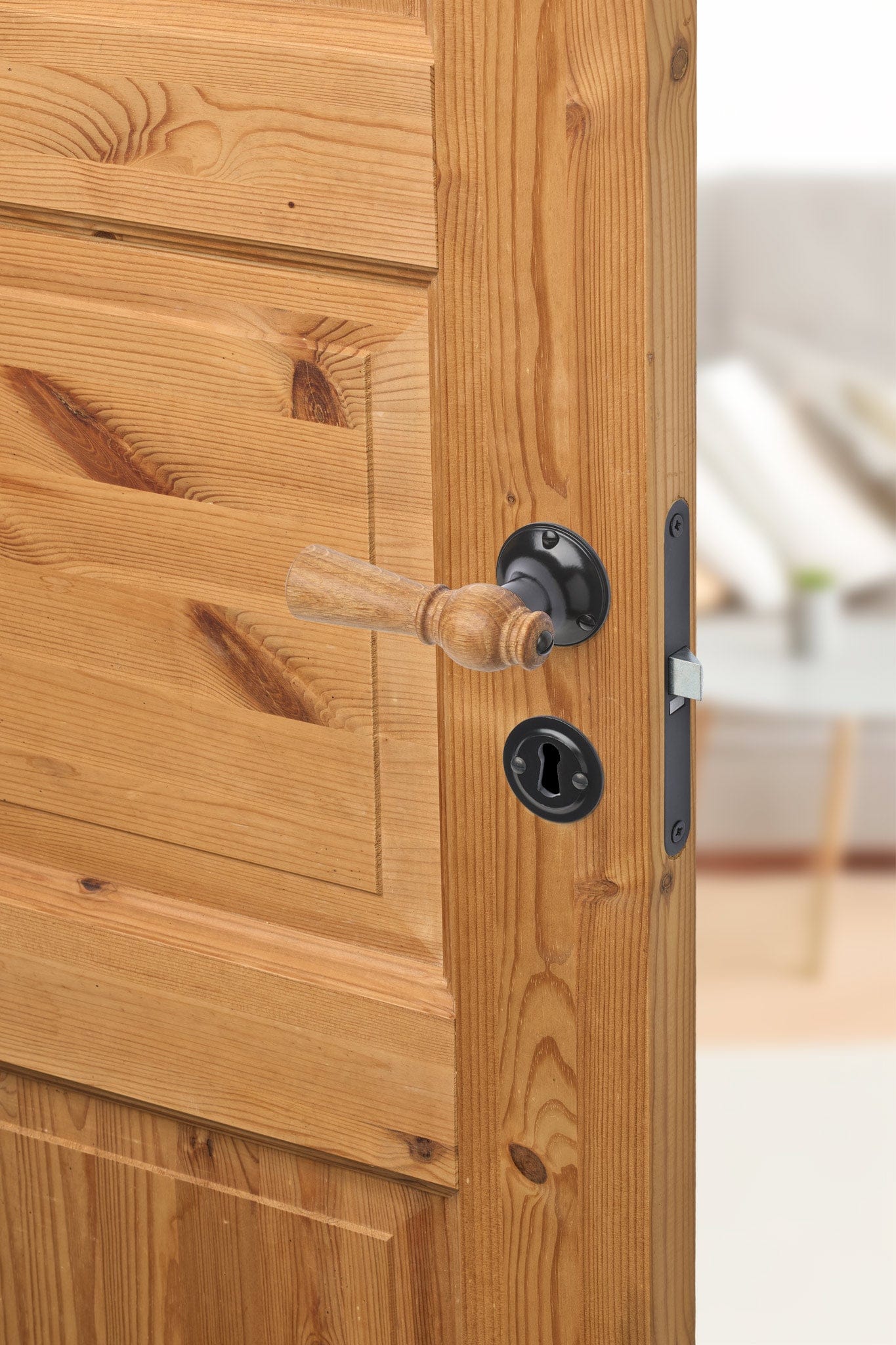 Østerbro | Dørhåndtag i Egetræ med klassiske rosetter og nøgleskilte i Sortlakeret Messing L 111 mm (C/C 30 mm) Sibes ØB-EN-1770-SO FINICC