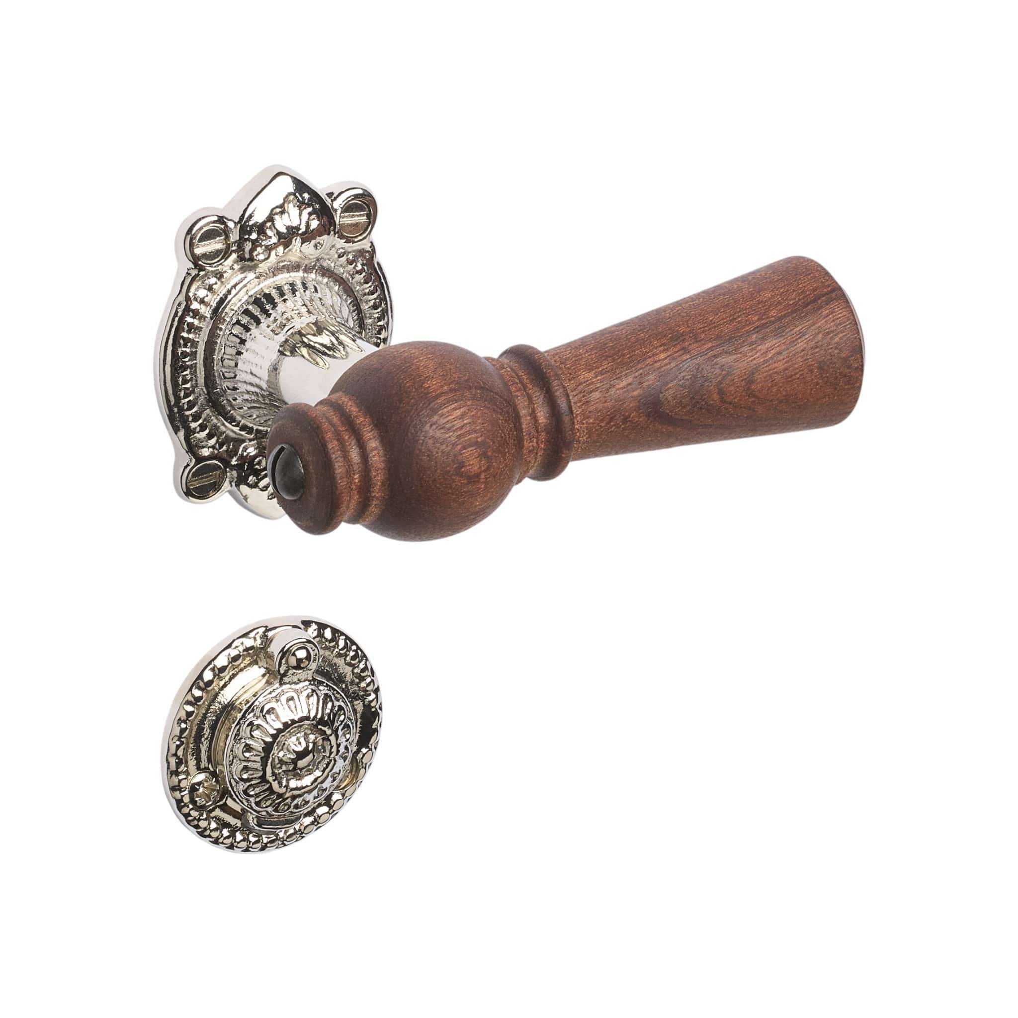 Østerbro | Dörrhandtag i Mahogny / Nickel - 1670/1671 rosetter och nyckelskyltar