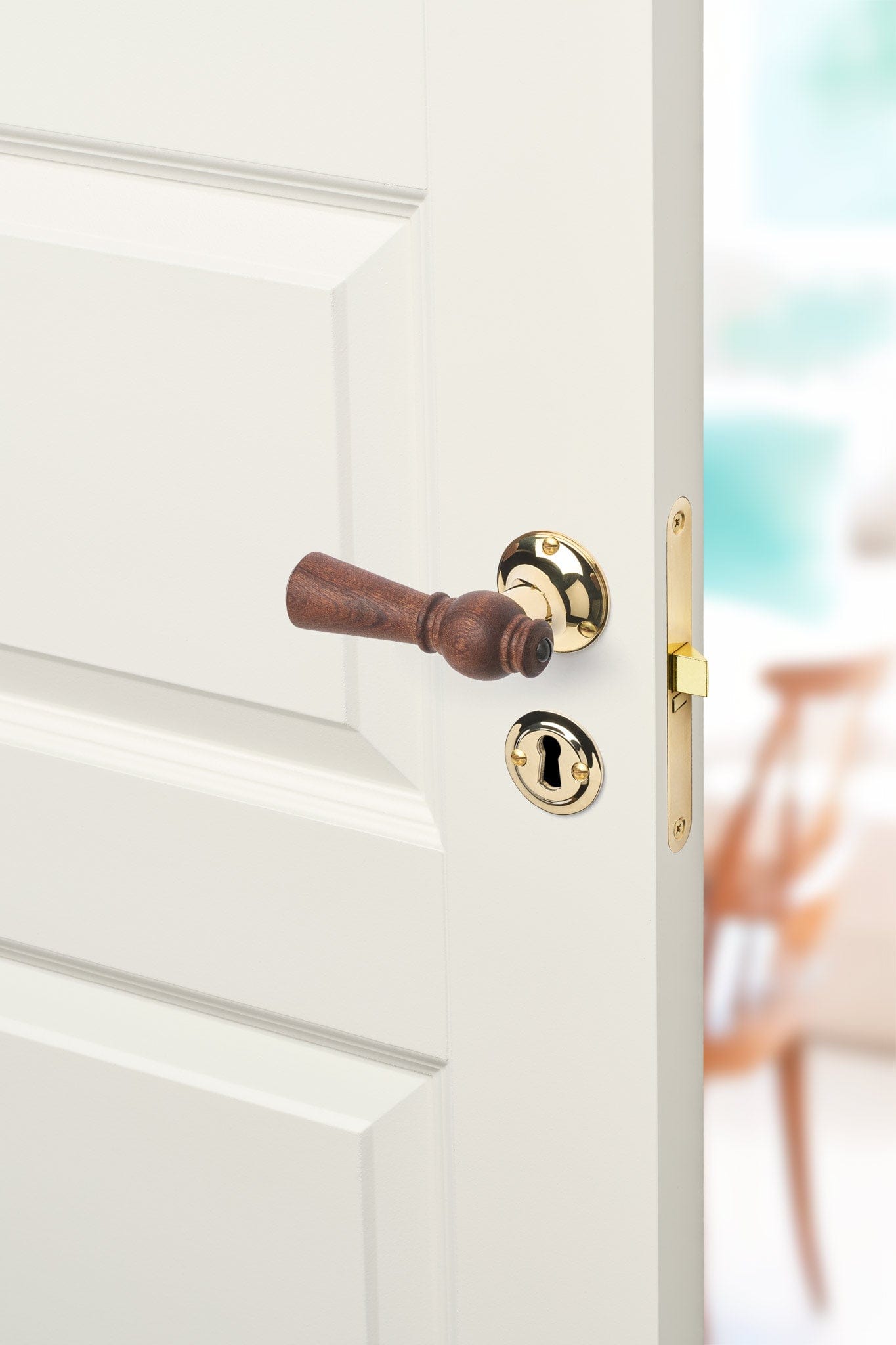 Østerbro | Dørhåndtag i Mahogni med klassiske rosetter og nøgleskilte i Blank Messing uden Lak L 111 mm (C/C 30 mm) Sibes ØB-MA-1770-MPU FINICC