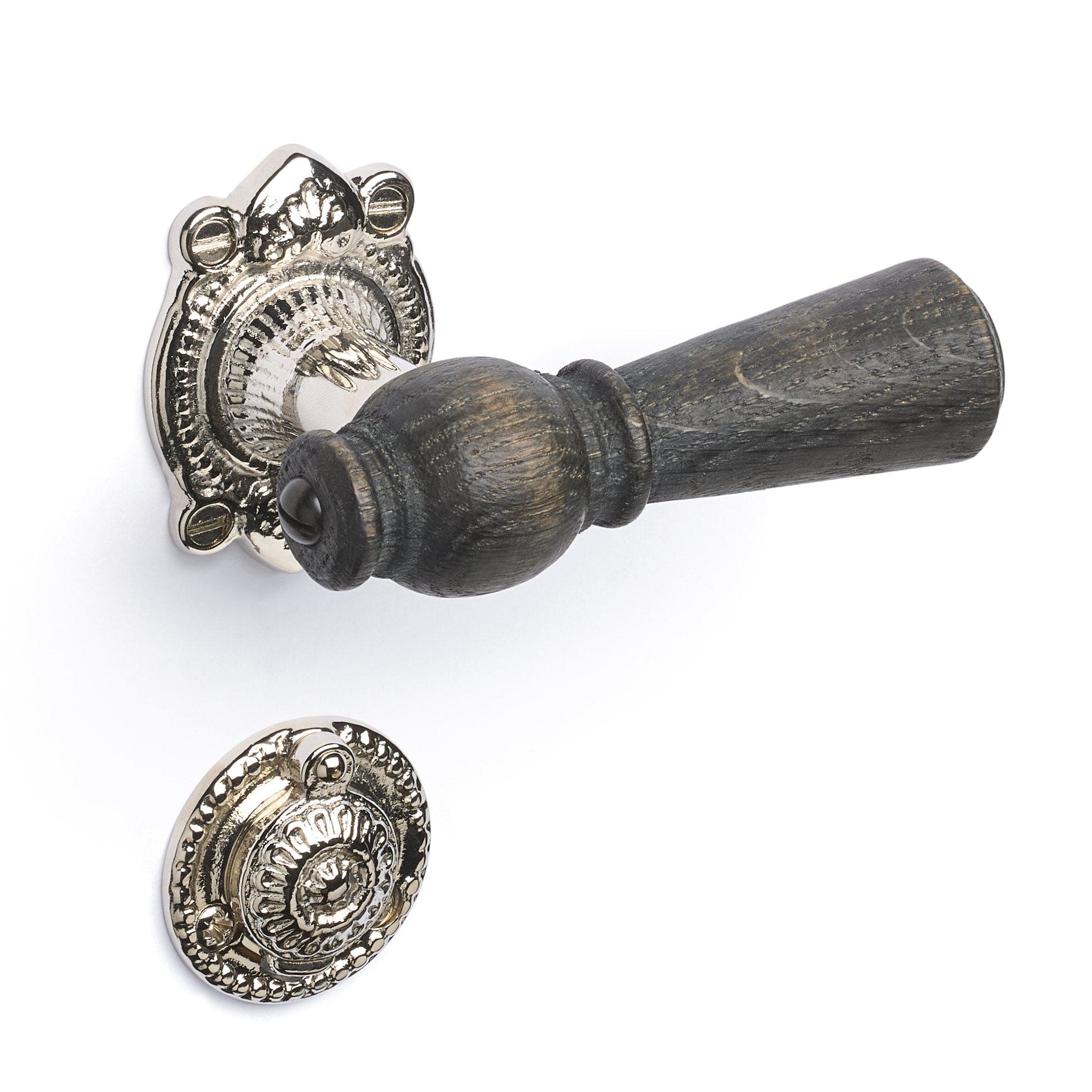 Østerbro | Dörrhandtag i Rökt Ek / Nickel - 1670/1671 rosetter och nyckelskyltar