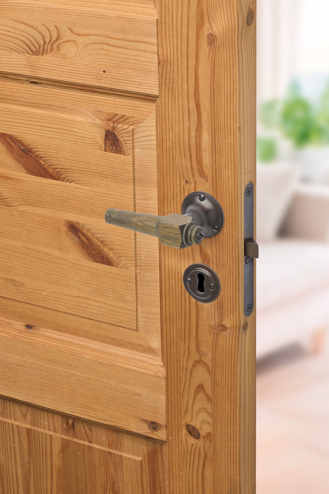 Svanemølle | Dørhåndtag i Røget Eg med klassiske rosetter og nøgleskilte i Bruneret Messing L 111 mm (C/C 30 mm) Sibes SM-ER-1770-BB FINICC